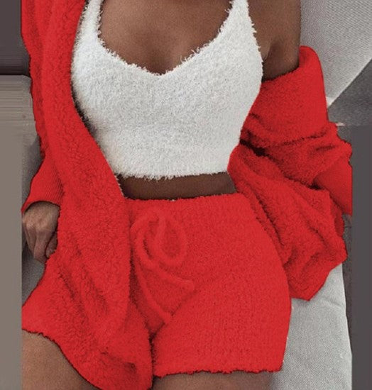 Yanna - cozy lounge 3-piece set [top, cardigan & shorts]