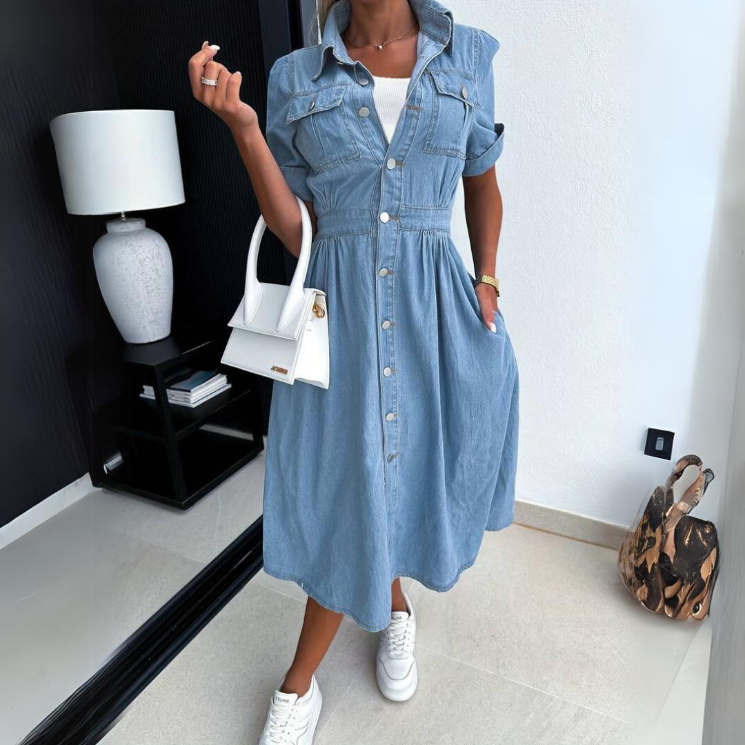 Adeline casual trendy denim midi jurk