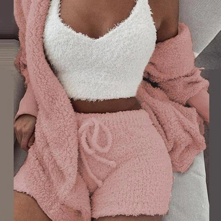 Yanna - cozy lounge 3-piece set [top, cardigan & shorts]