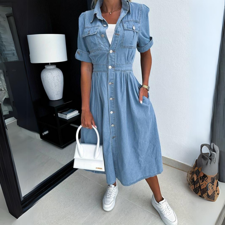 Adeline casual trendy denim midi jurk