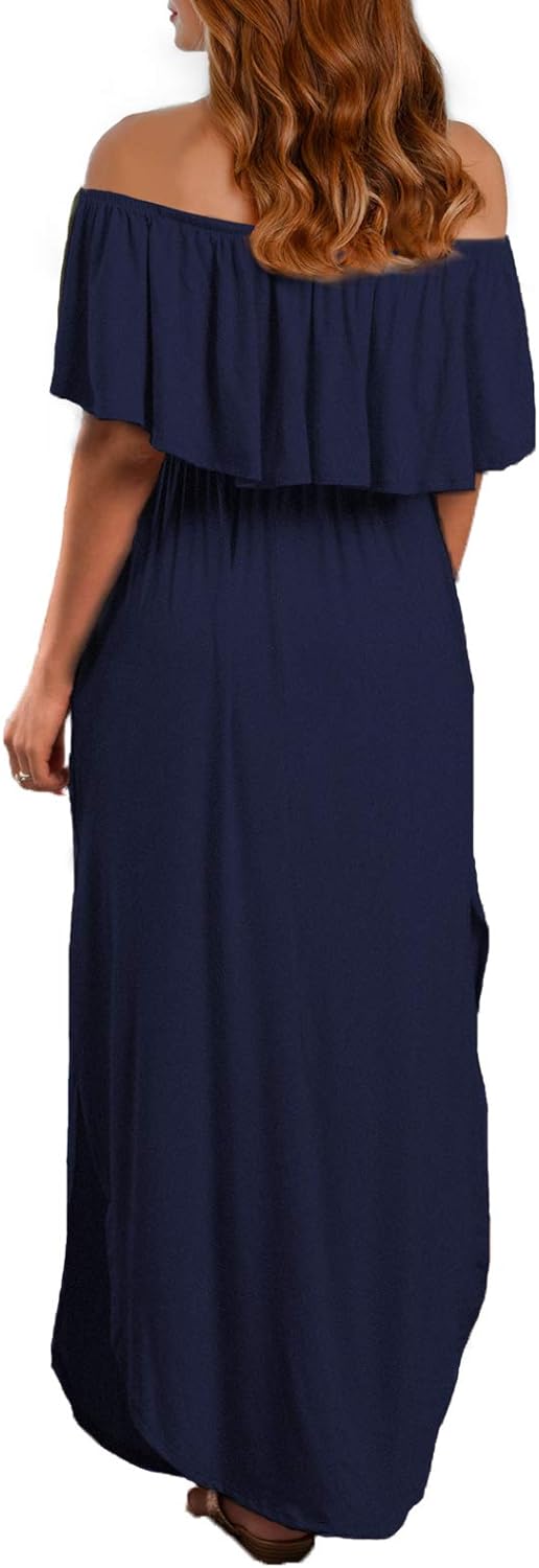 LYANNA elegante off shoulder split maxi jurk