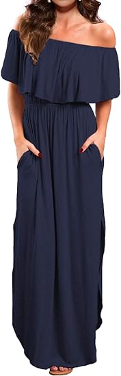 LYANNA elegante off shoulder split maxi jurk