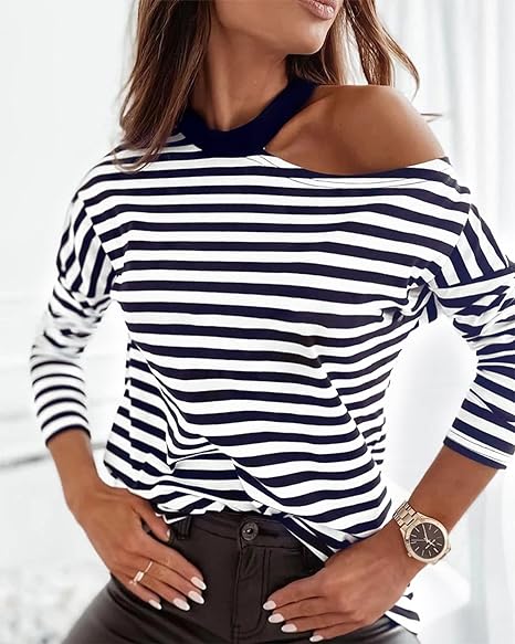 Gwen stijlvolle off shoulder gestreepte top