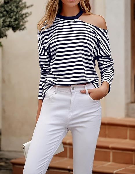 Gwen stijlvolle off shoulder gestreepte top