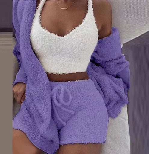 Yanna - cozy lounge 3-piece set [top, cardigan & shorts]