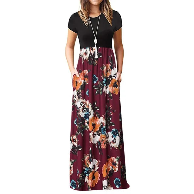 LEXIE casual maxi jurk met korte mouw en print