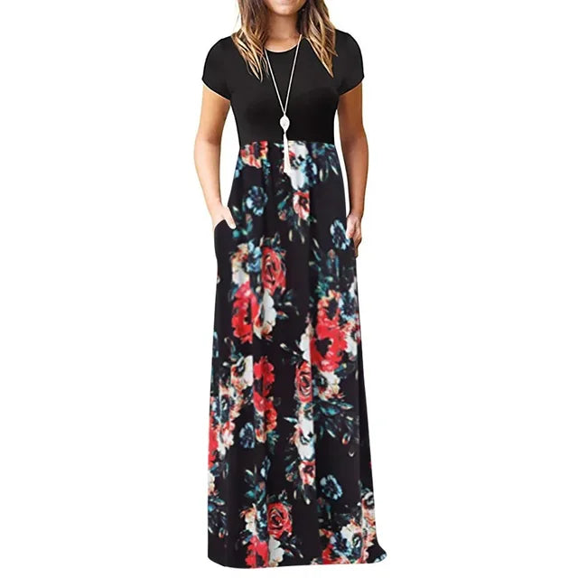 LEXIE casual maxi jurk met korte mouw en print