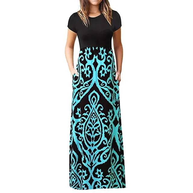 LEXIE casual maxi jurk met korte mouw en print