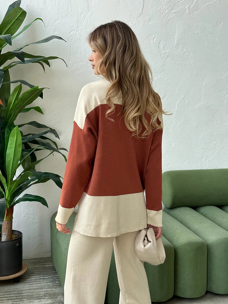 Ingrid - elegante tweekleurige gebreide set [sweater+broek]