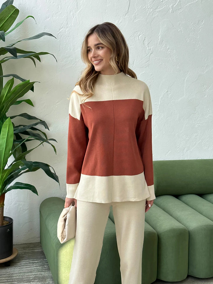 Ingrid - elegante tweekleurige gebreide set [sweater+broek]