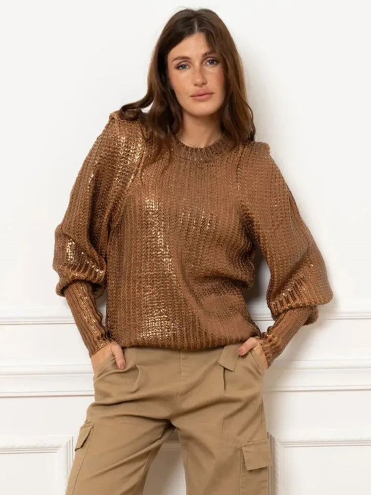 Krissel- stijlvolle gebreide metallic sweater