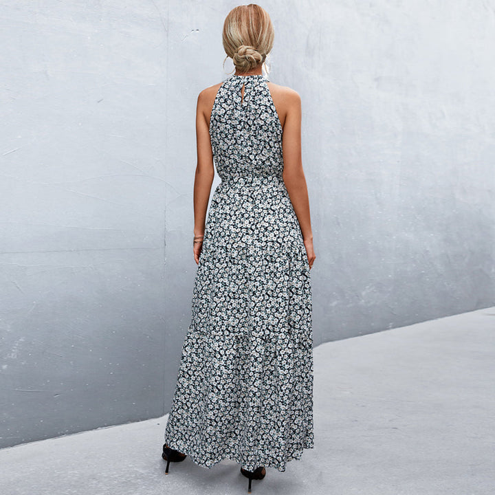 Della - geprinte halter maxi jurk