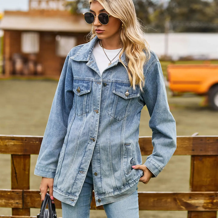 Tanya - casual denim jack van middelbare lengte