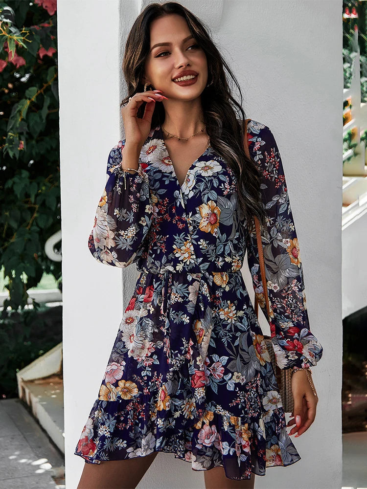 Maxine - casual chiffon zomerjurk met bloemenprint