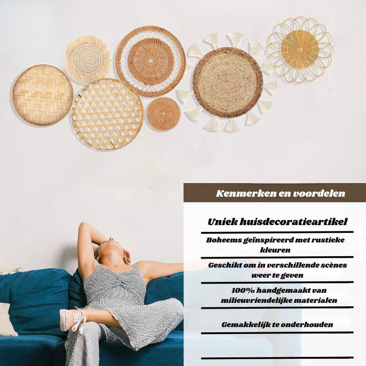 Rattan Bliss - 7-delige rotan wanddecoratie