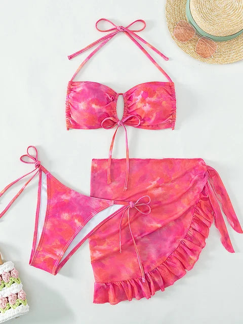 Kallie - tie dye halter bikini 3-delige set