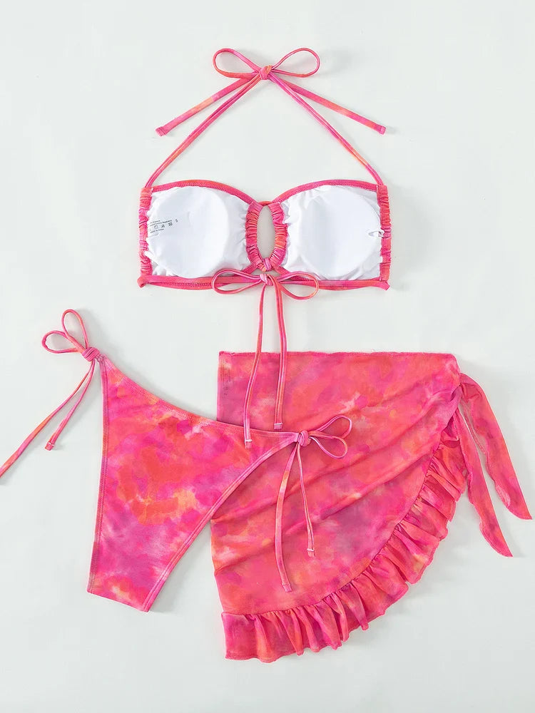 Kallie - tie dye halter bikini 3-delige set