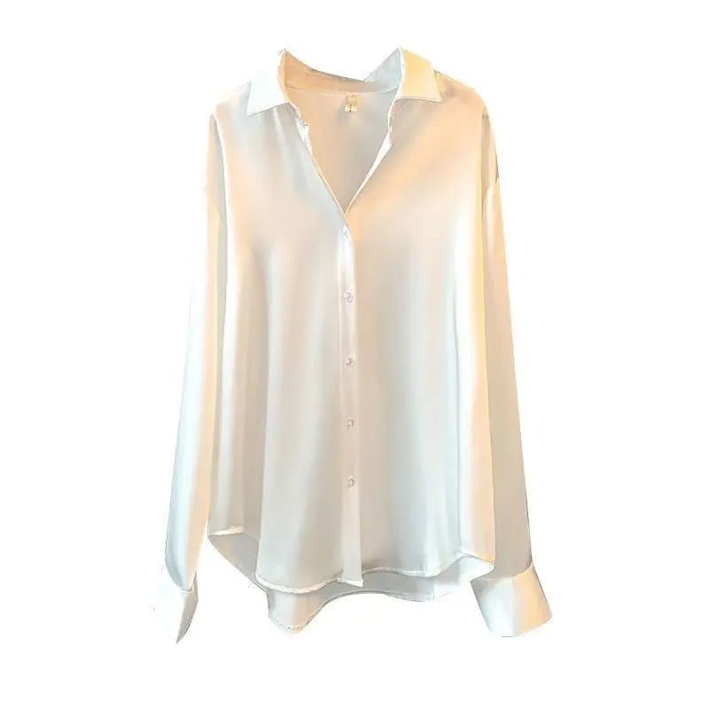 KINSLEY elegant satijnen blouse met lange mouwen