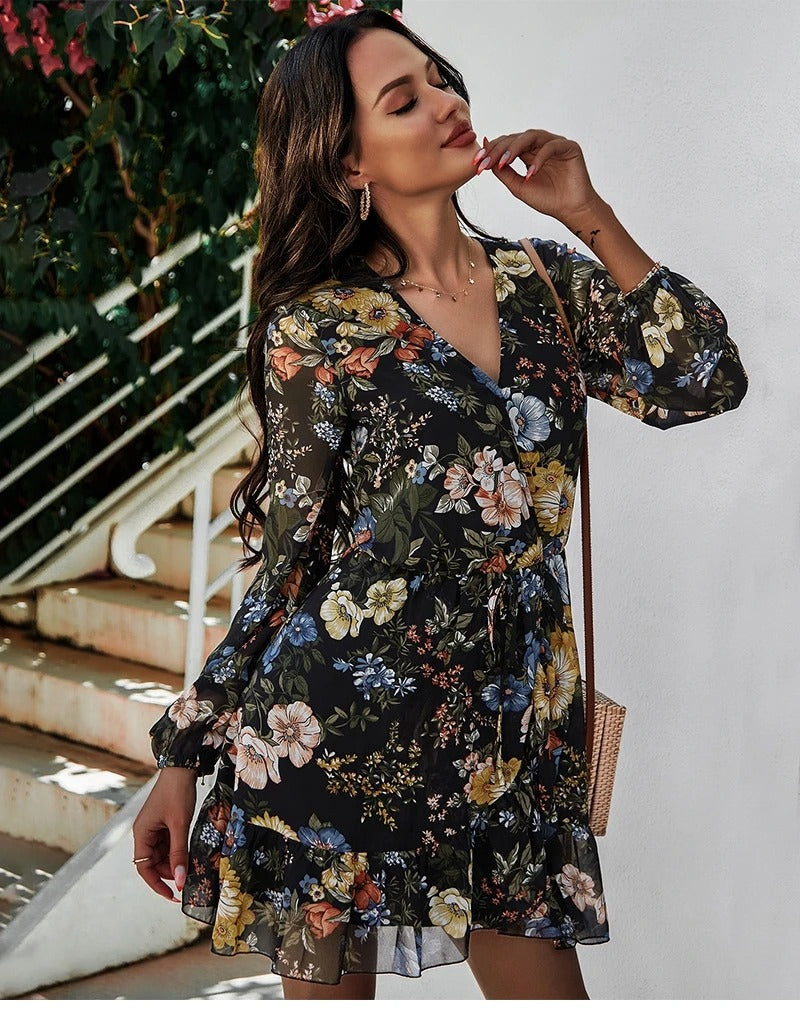 Maxine - casual chiffon zomerjurk met bloemenprint