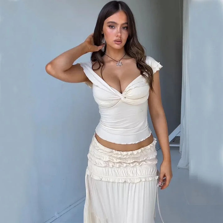 Katie - elegante ruches zomer set [top+rok]